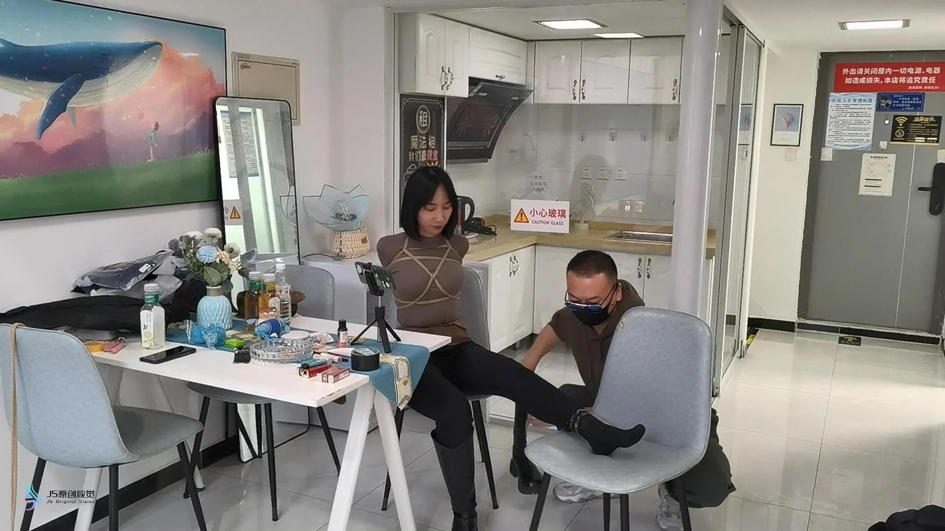 【流星客】黑色长靴女孩的欧式直臂捆绑/棉袜/脱靴