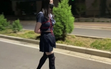 【糖糖工作室】长腿黑丝JK水手服伪娘，龟甲缚后手体验户外伪街郊狼电击
